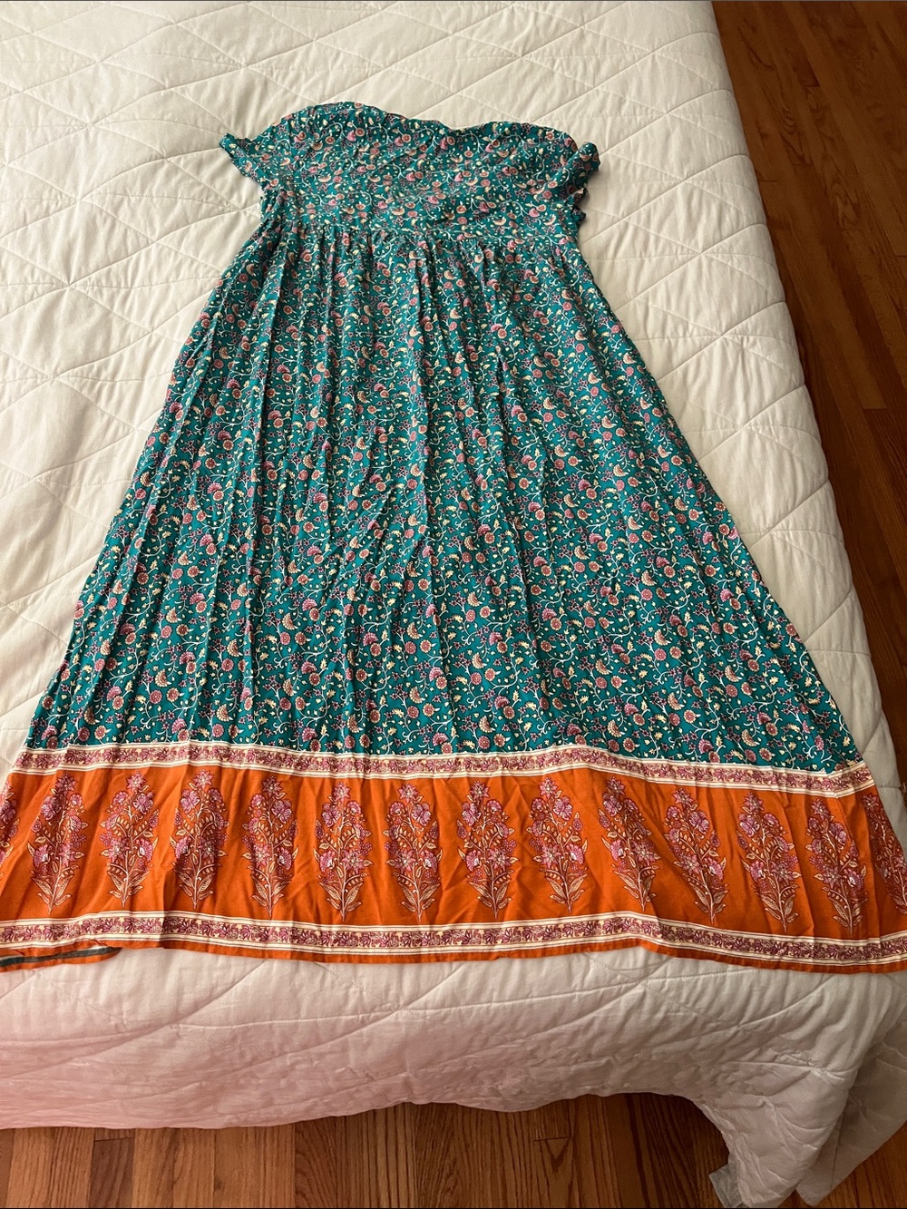 Natural Life Avery Midi Dress Floral Boho V-neck Pockets Turquoise Orange XS - Picture 12 of 15
